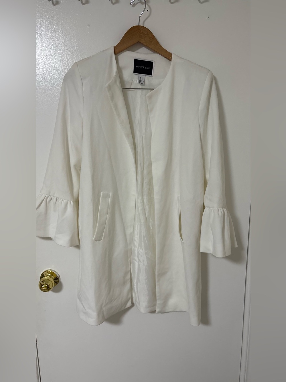 Cream Open-Front Ruffle Sleeve Blazer